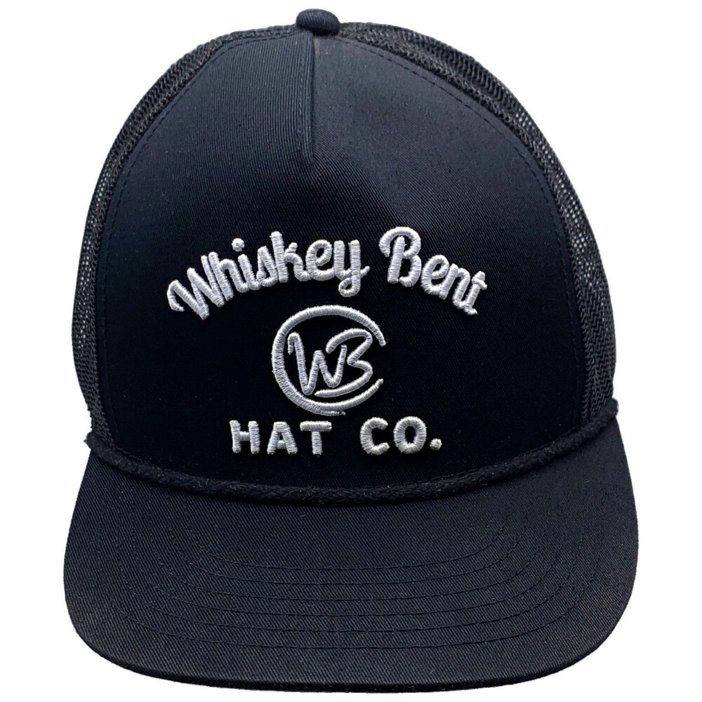 Whiskey Bent Black Mesh Back Trucker Hat Adjustable Solid Logo Men’s Cap